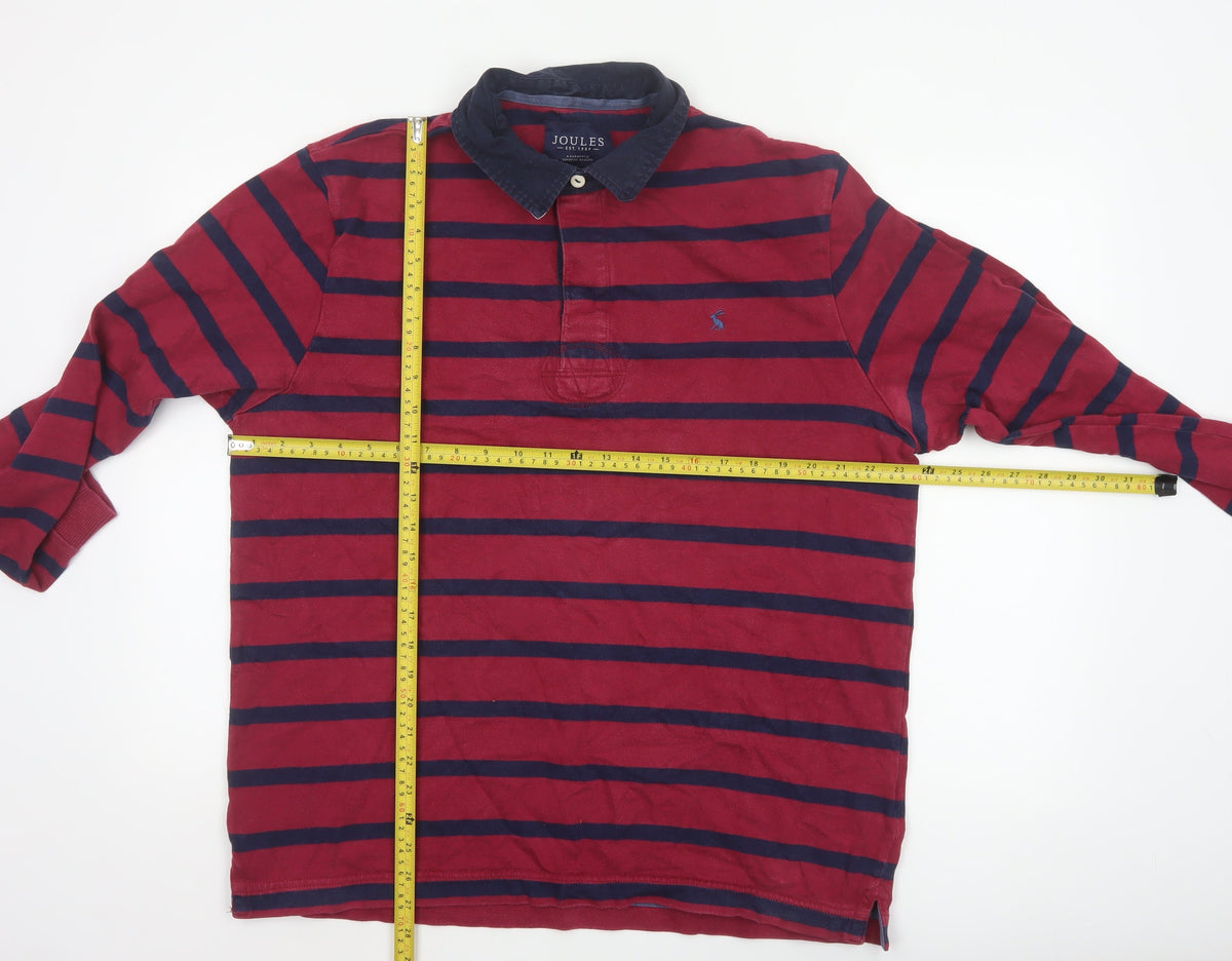 Joules Men’s Red Navy Striped Long Sleeve Rugby Polo Shirt XL