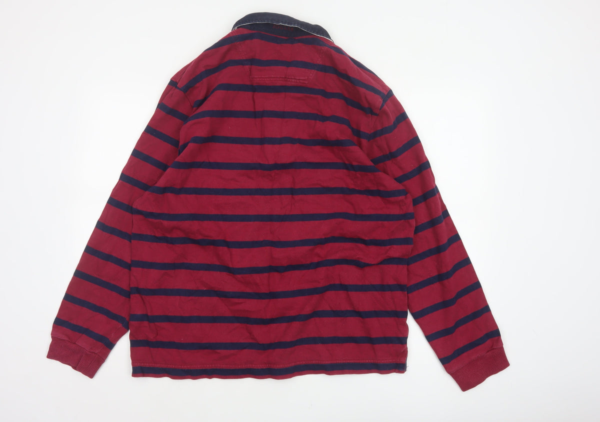 Joules Men’s Red Navy Striped Long Sleeve Rugby Polo Shirt XL
