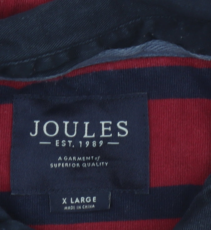Joules Men’s Red Navy Striped Long Sleeve Rugby Polo Shirt XL