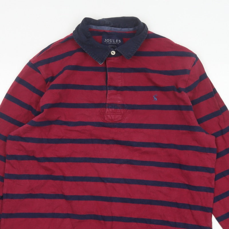 Joules Men’s Red Navy Striped Long Sleeve Rugby Polo Shirt XL