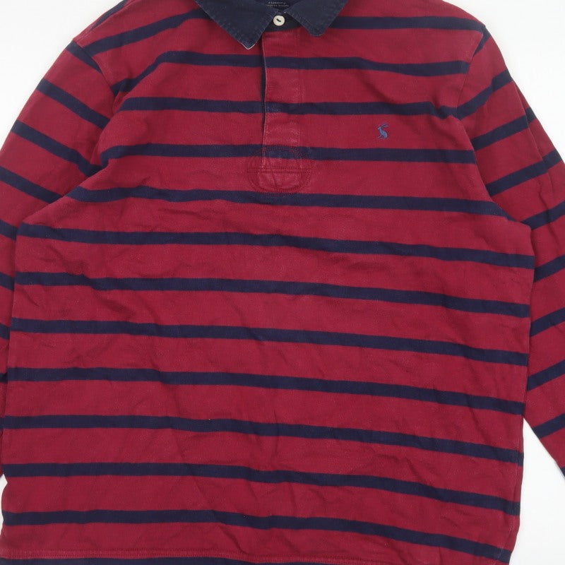 Joules Men’s Red Navy Striped Long Sleeve Rugby Polo Shirt XL