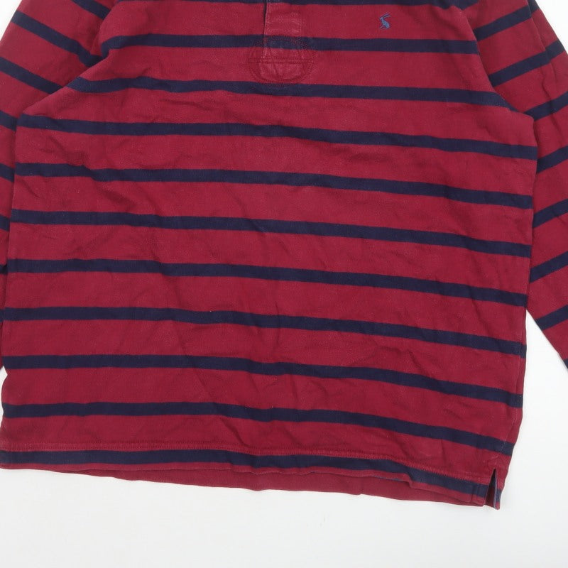 Joules Men’s Red Navy Striped Long Sleeve Rugby Polo Shirt XL