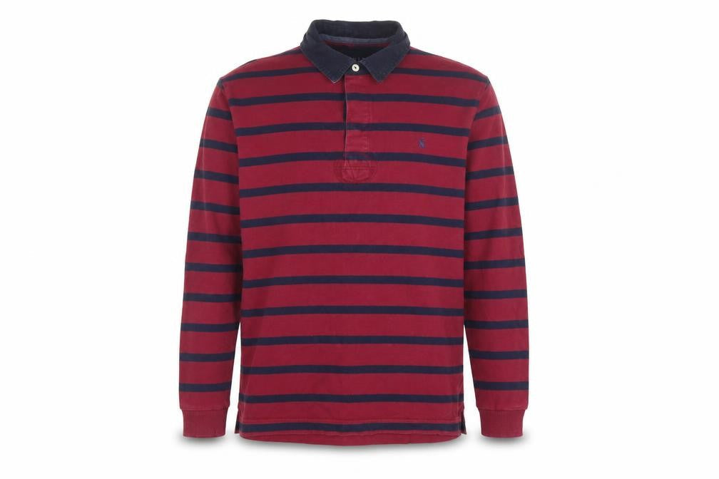 Joules Men’s Red Navy Striped Long Sleeve Rugby Polo Shirt XL