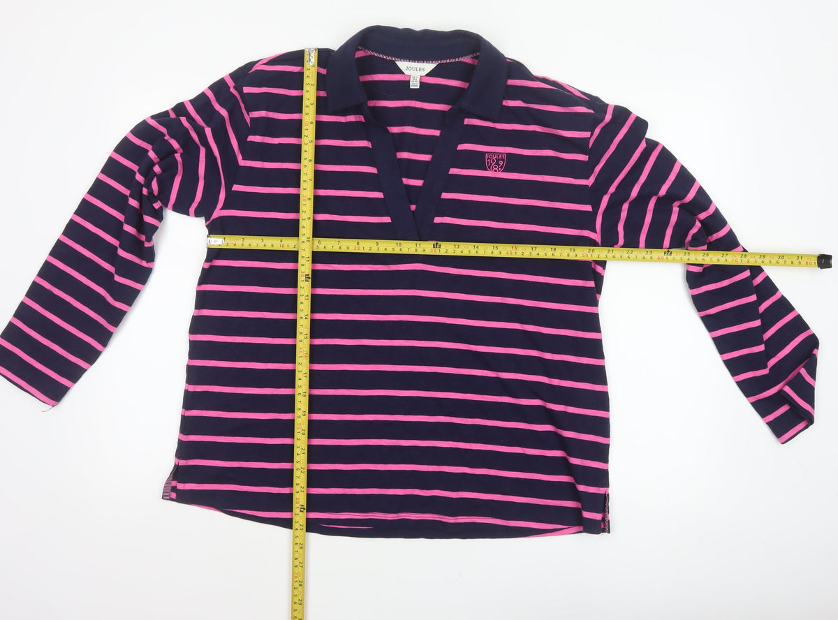 Joules Women Blue Pink Striped Long Sleeve Jersey Polo Top UK 12