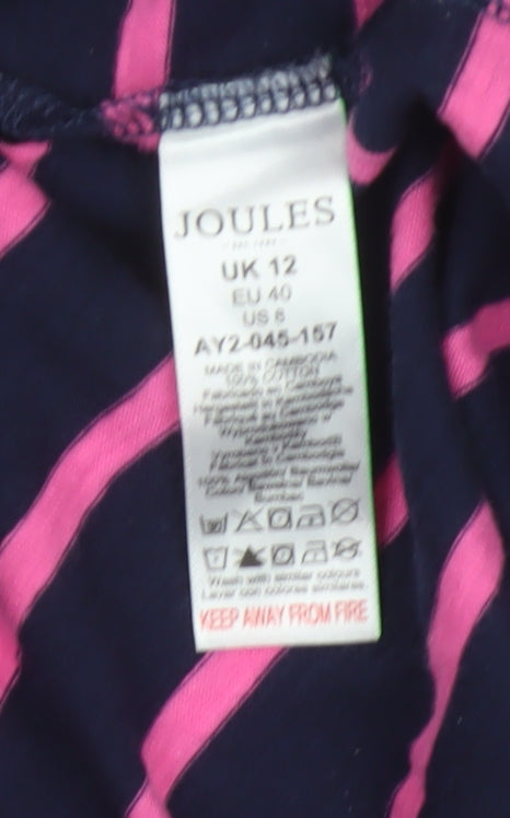 Joules Women Blue Pink Striped Long Sleeve Jersey Polo Top UK 12