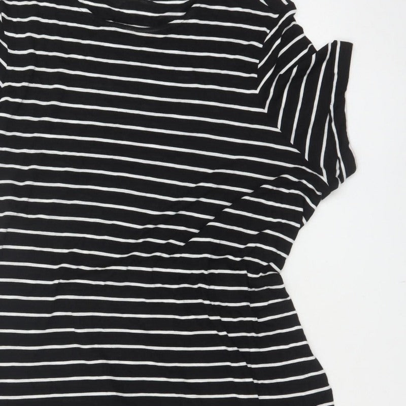 Marks and Spencer Women Black Stripe Size 18 Shift Tie Waist Dress