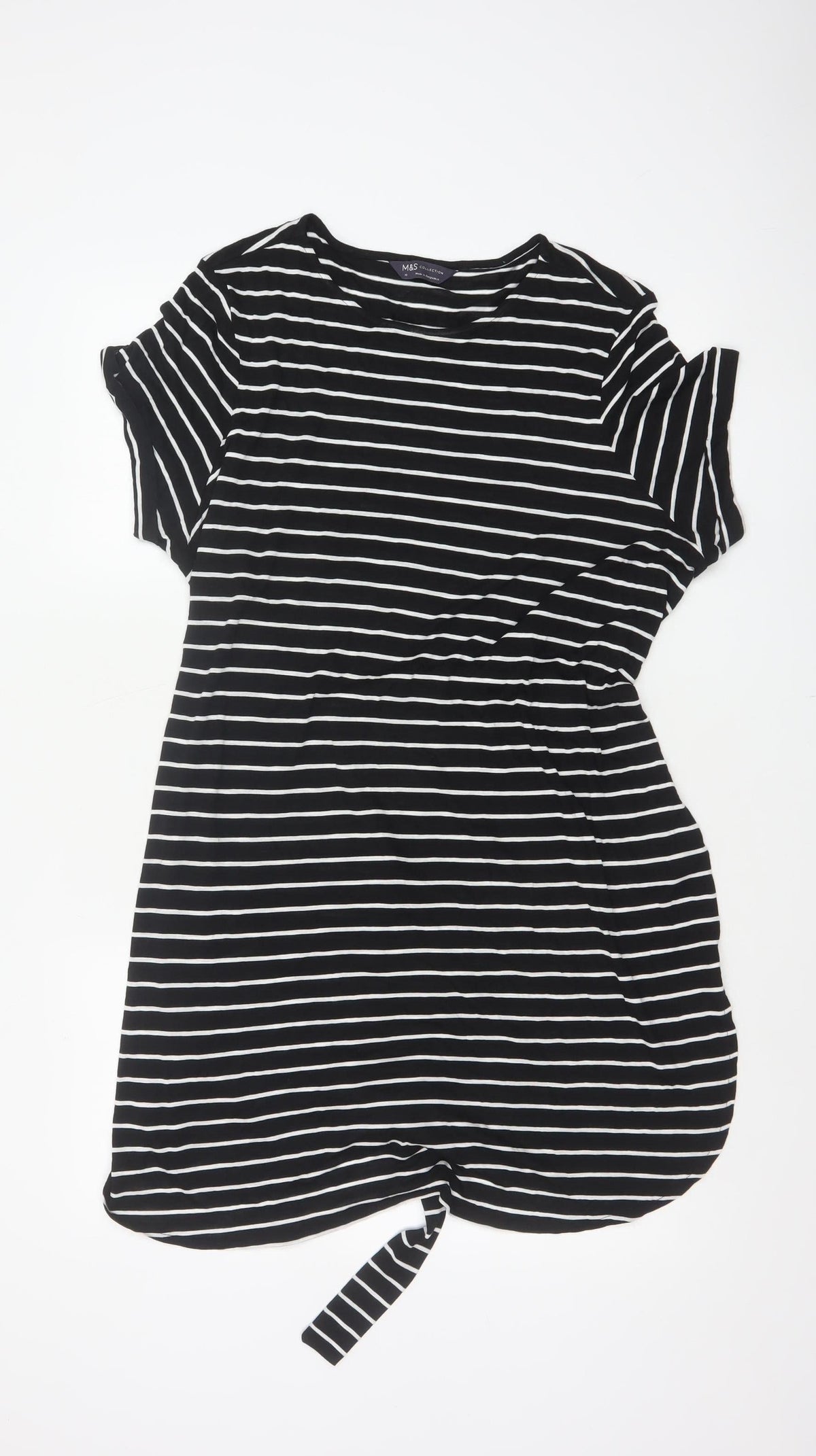 Marks and Spencer Women Black Stripe Size 18 Shift Tie Waist Dress