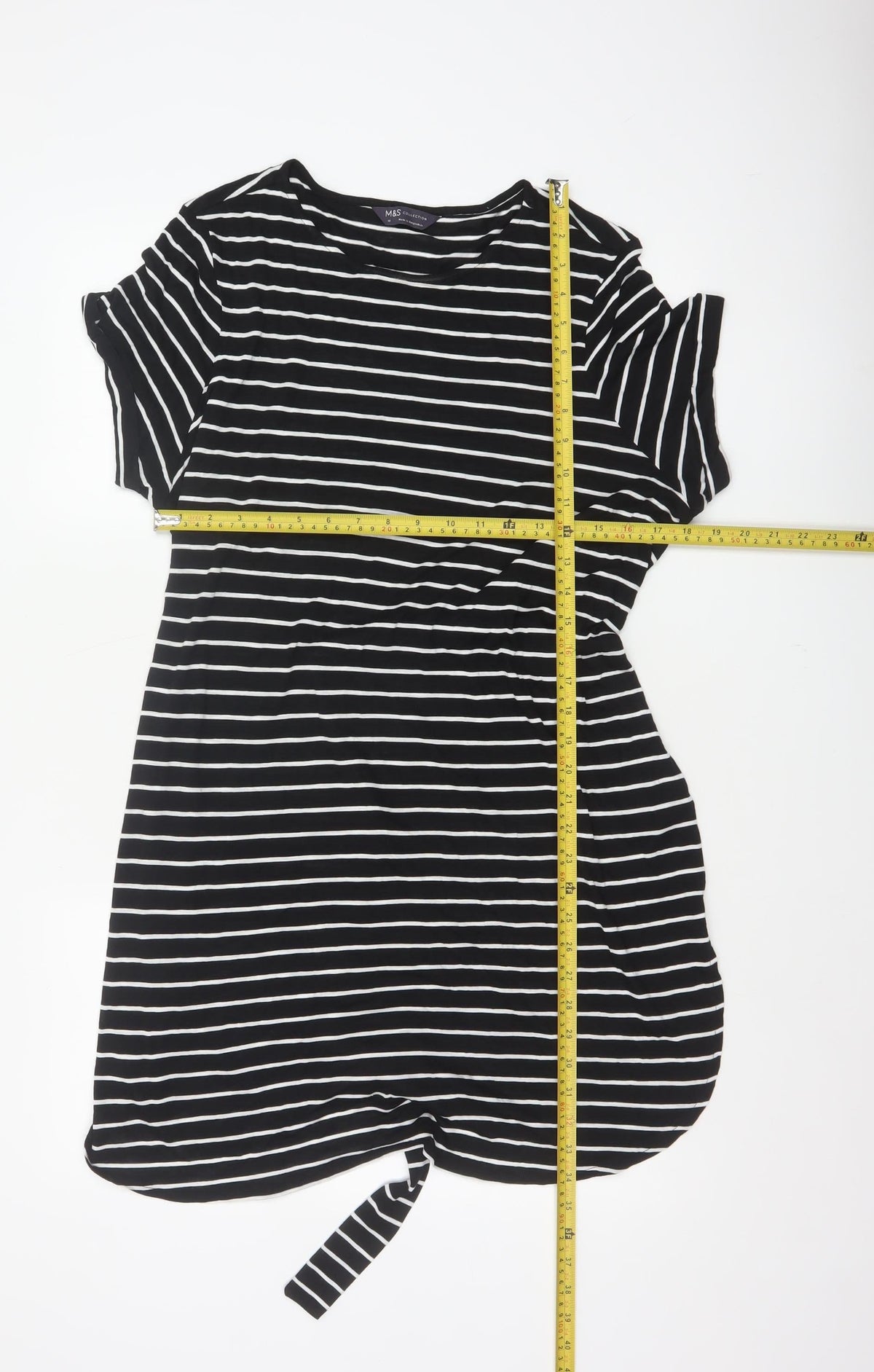 Marks and Spencer Women Black Stripe Size 18 Shift Tie Waist Dress