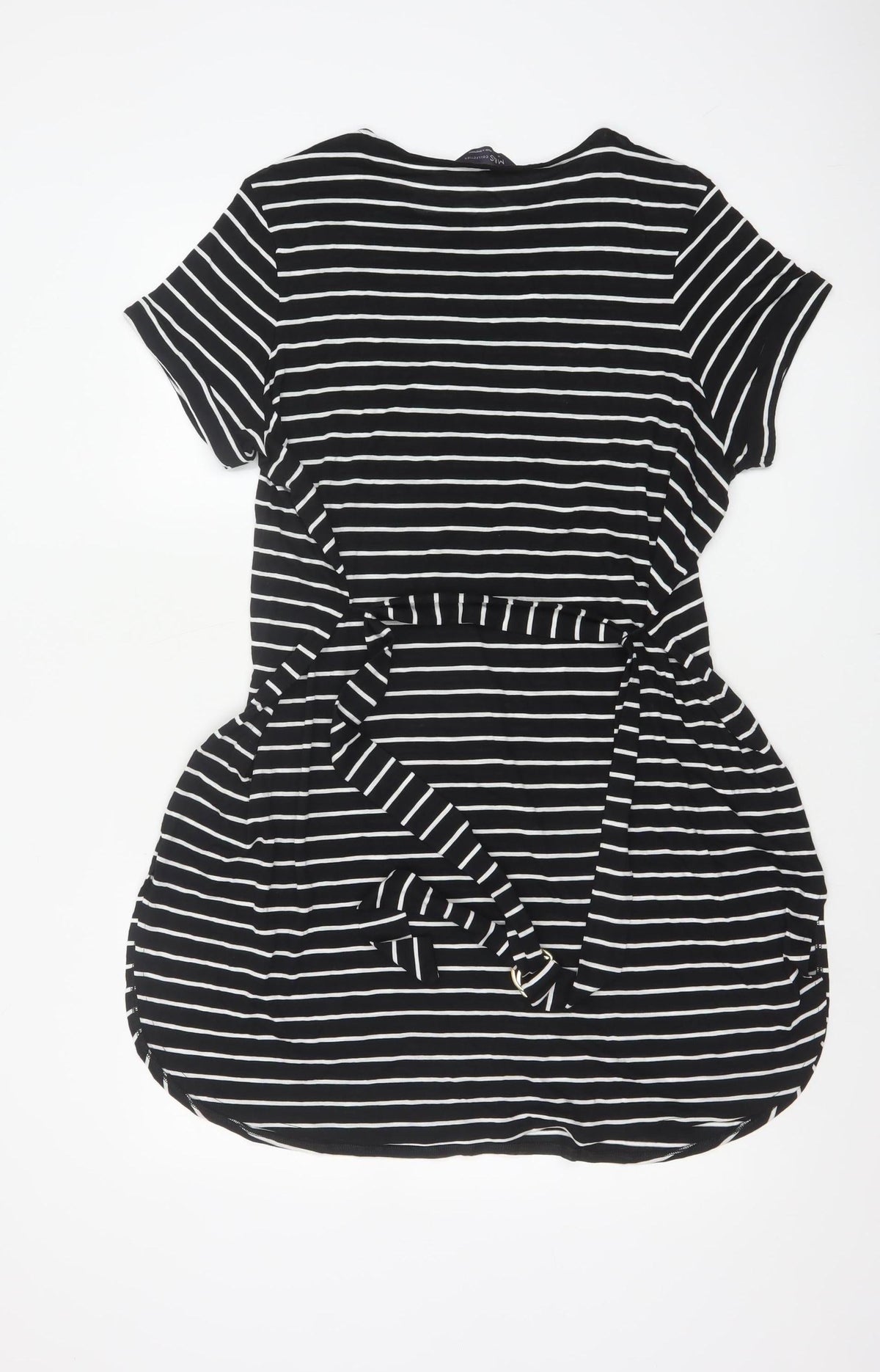 Marks and Spencer Women Black Stripe Size 18 Shift Tie Waist Dress