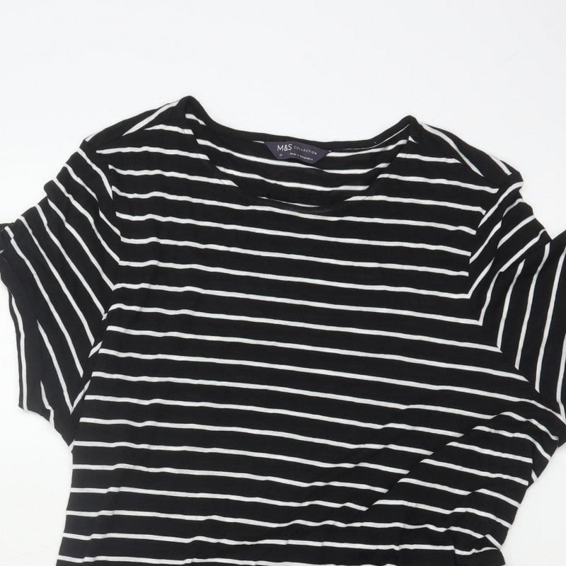 Marks and Spencer Women Black Stripe Size 18 Shift Tie Waist Dress