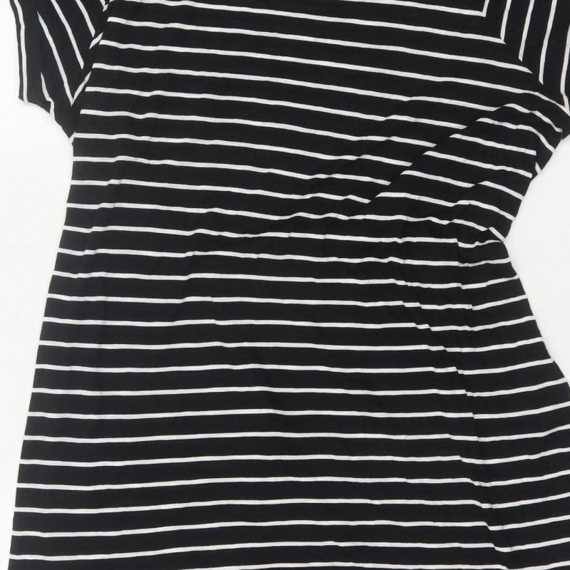 Marks and Spencer Women Black Stripe Size 18 Shift Tie Waist Dress