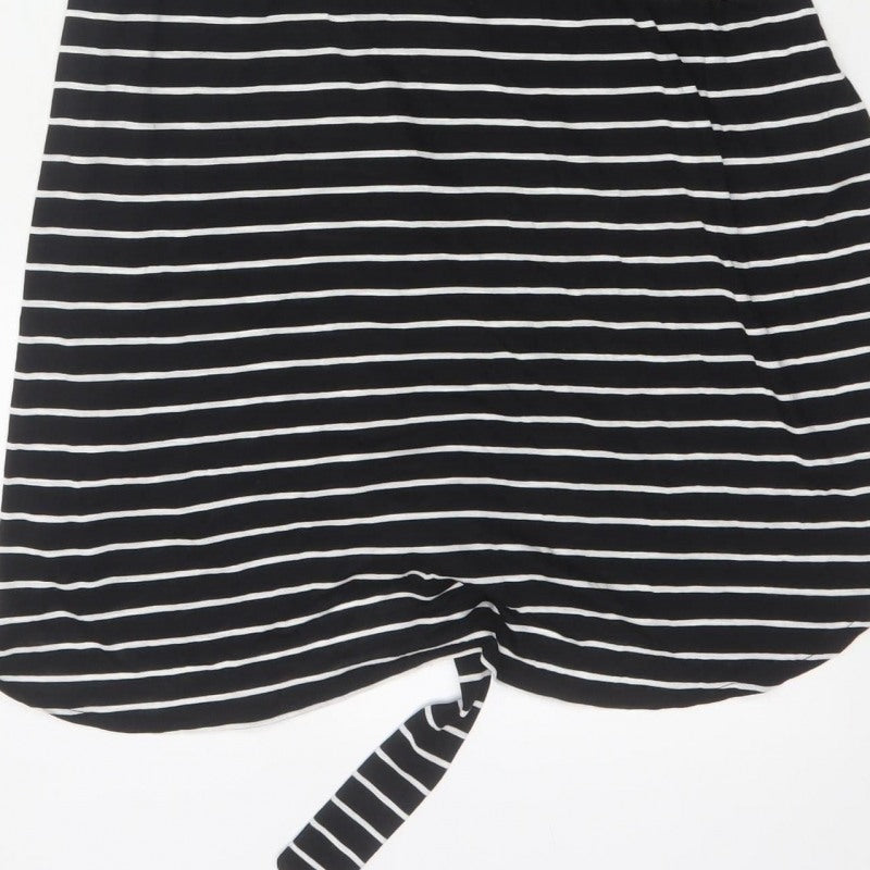 Marks and Spencer Women Black Stripe Size 18 Shift Tie Waist Dress