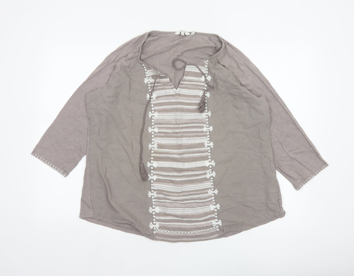 FatFace Women’s Grey Size 18 Boho Embroidered Tassel Tunic Blouse
