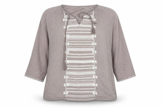 FatFace Women’s Grey Size 18 Boho Embroidered Tassel Tunic Blouse