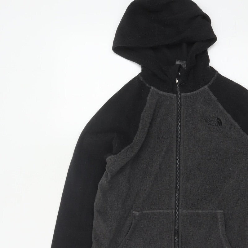 The North Face Boys XL Black Grey Full Zip Fleece Hoodie Logo