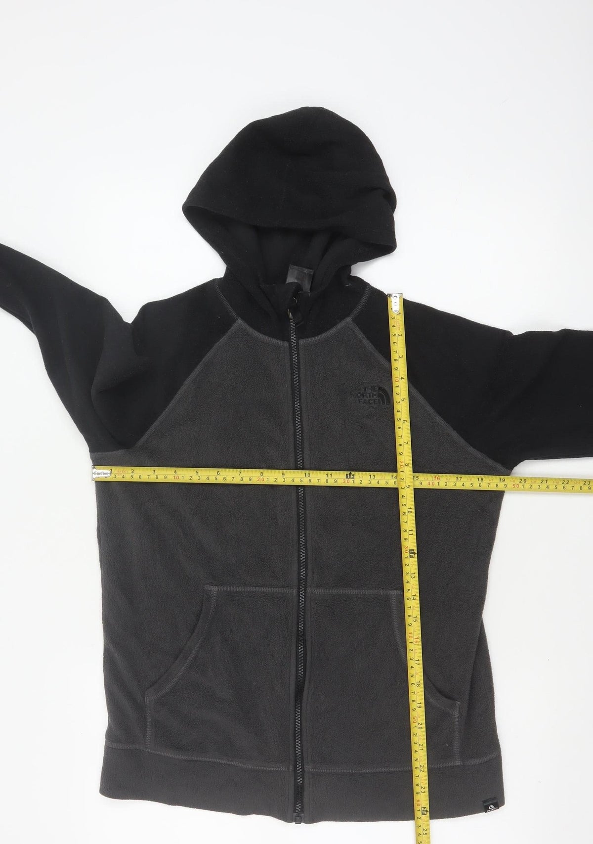 The North Face Boys XL Black Grey Full Zip Fleece Hoodie Logo