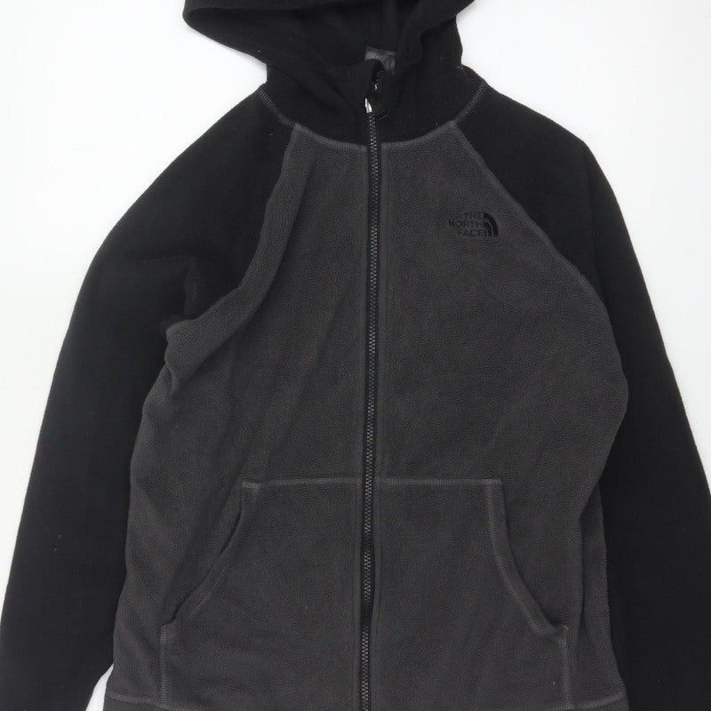 The North Face Boys XL Black Grey Full Zip Fleece Hoodie Logo