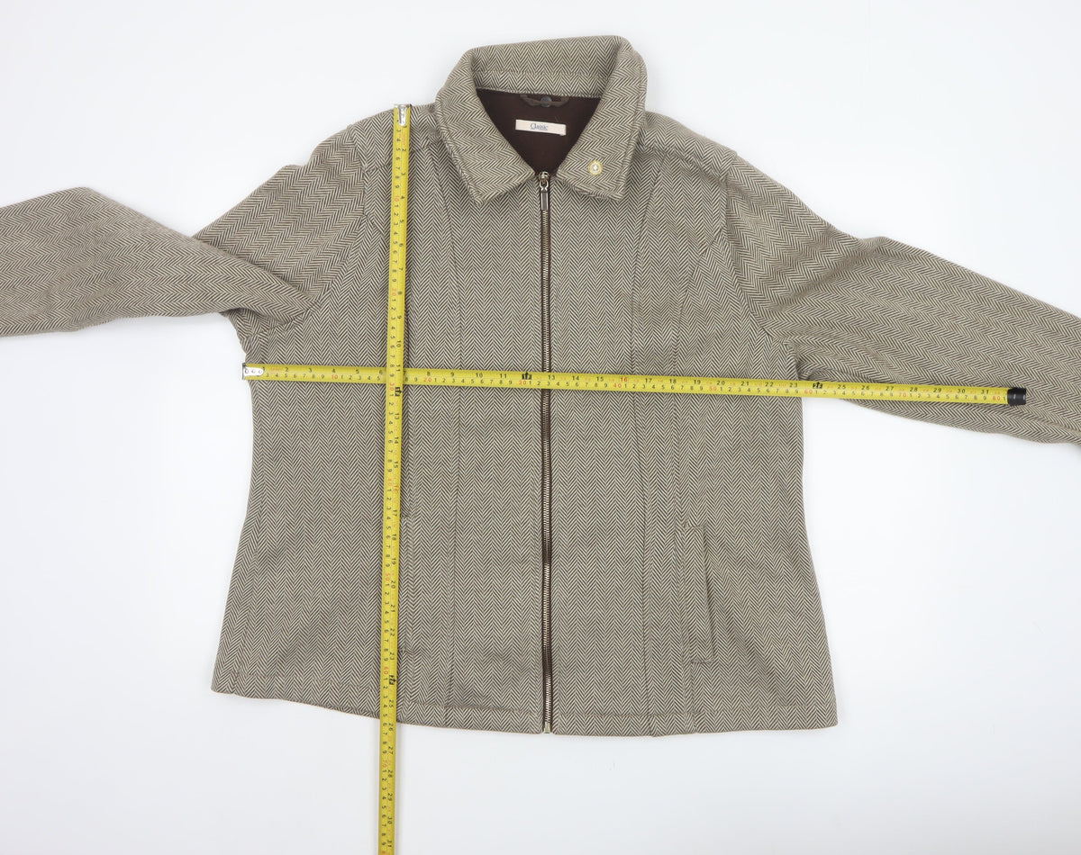 Marks & Spencer Women Brown UK 20 Herringbone Zip Jacket Collared