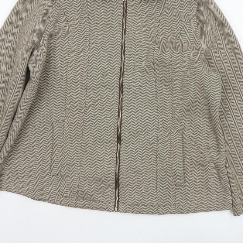 Marks & Spencer Women Brown UK 20 Herringbone Zip Jacket Collared