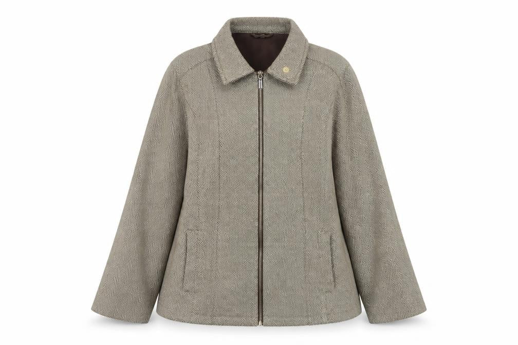 Marks & Spencer Women Brown UK 20 Herringbone Zip Jacket Collared