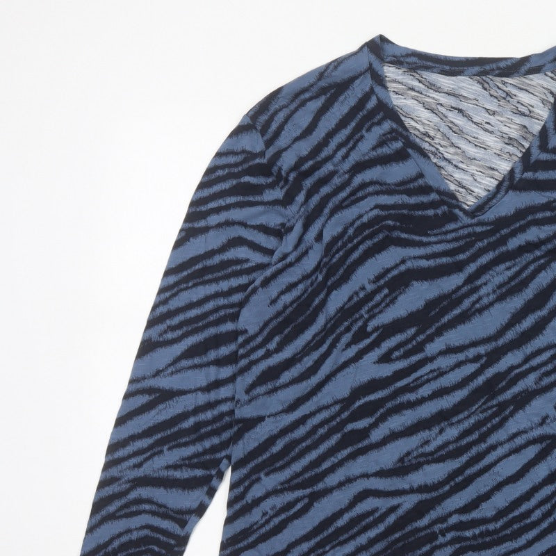 Marks & Spencer Women Blue Zebra Print V-Neck Jersey Top UK 14