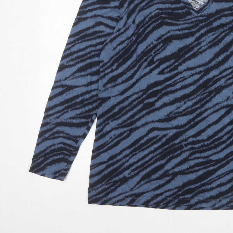 Marks & Spencer Women Blue Zebra Print V-Neck Jersey Top UK 14
