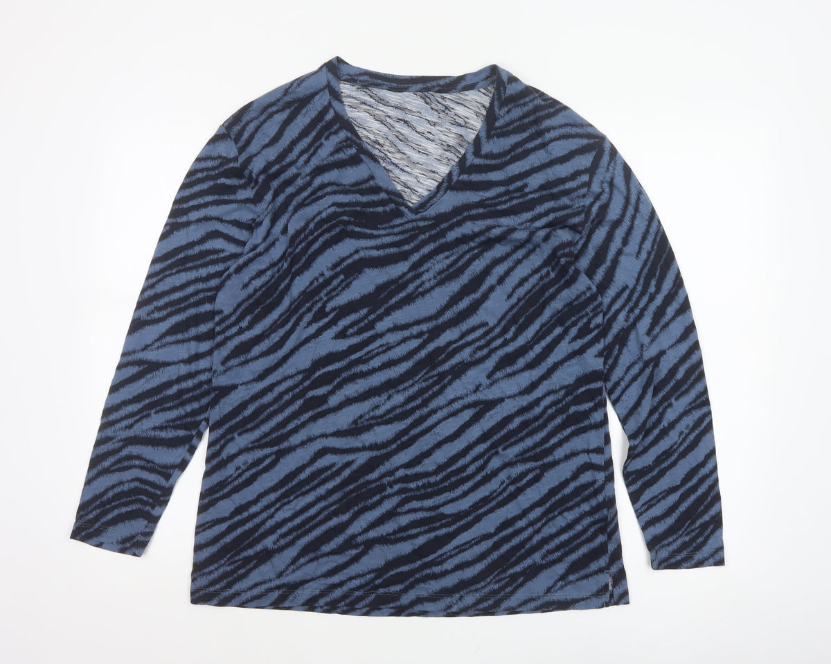 Marks & Spencer Women Blue Zebra Print V-Neck Jersey Top UK 14