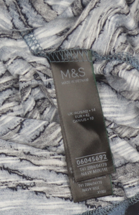 Marks & Spencer Women Blue Zebra Print V-Neck Jersey Top UK 14
