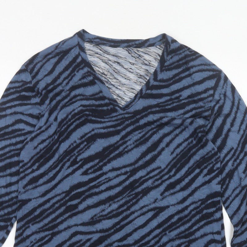 Marks & Spencer Women Blue Zebra Print V-Neck Jersey Top UK 14
