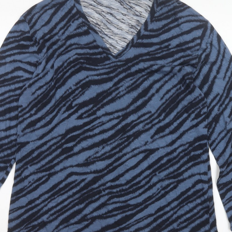 Marks & Spencer Women Blue Zebra Print V-Neck Jersey Top UK 14