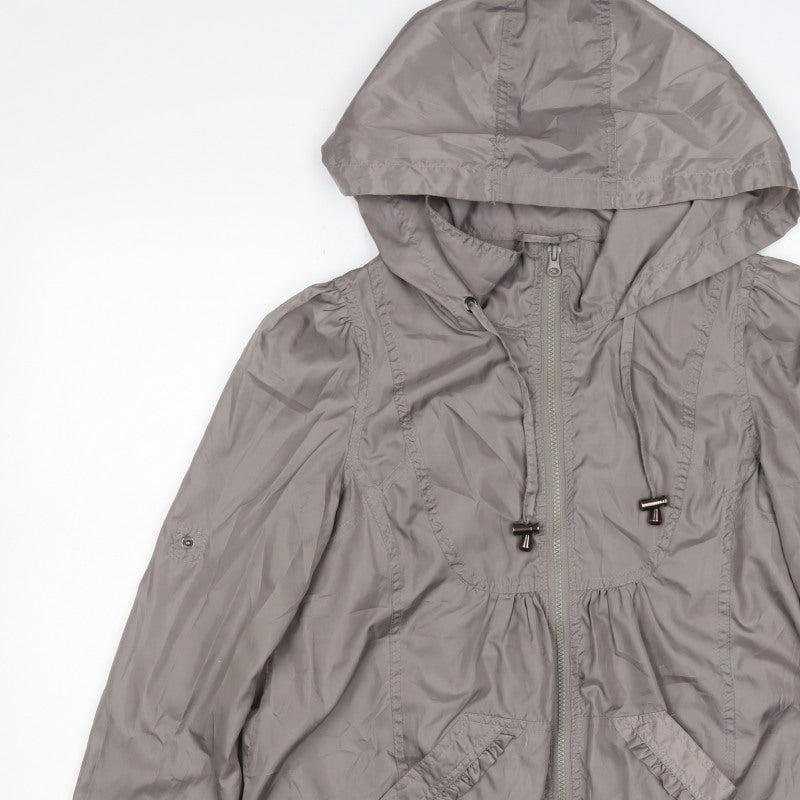 New Look Women’s Grey UK 10 Hooded Windbreaker Jacket Zip Pockets