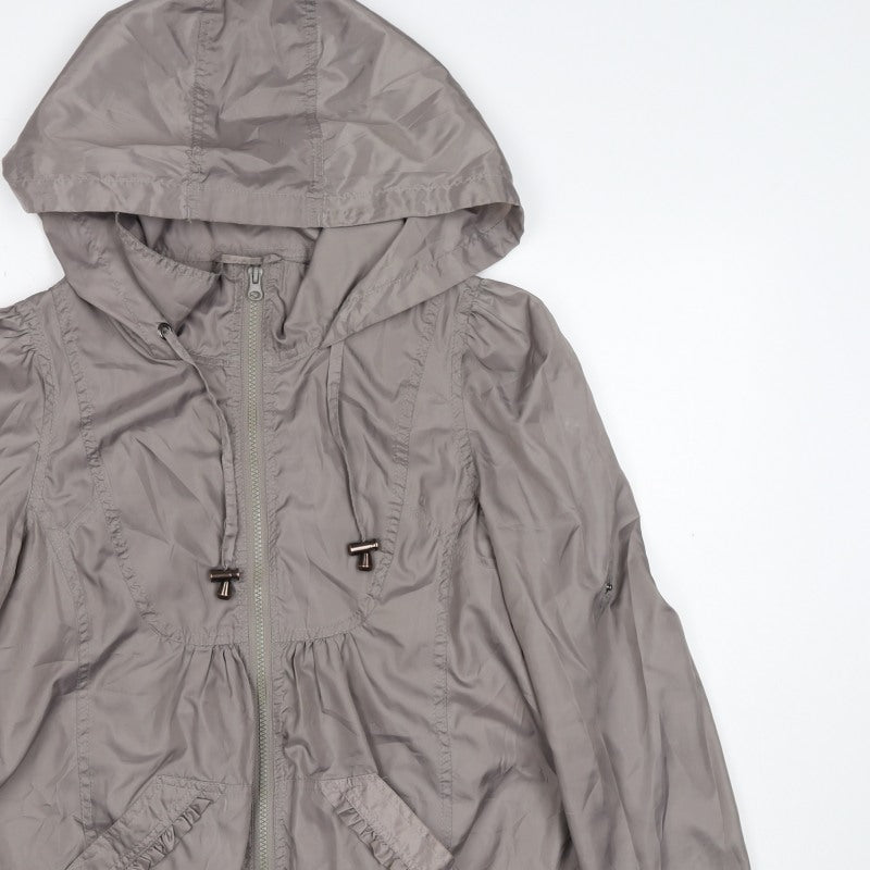 New Look Women’s Grey UK 10 Hooded Windbreaker Jacket Zip Pockets