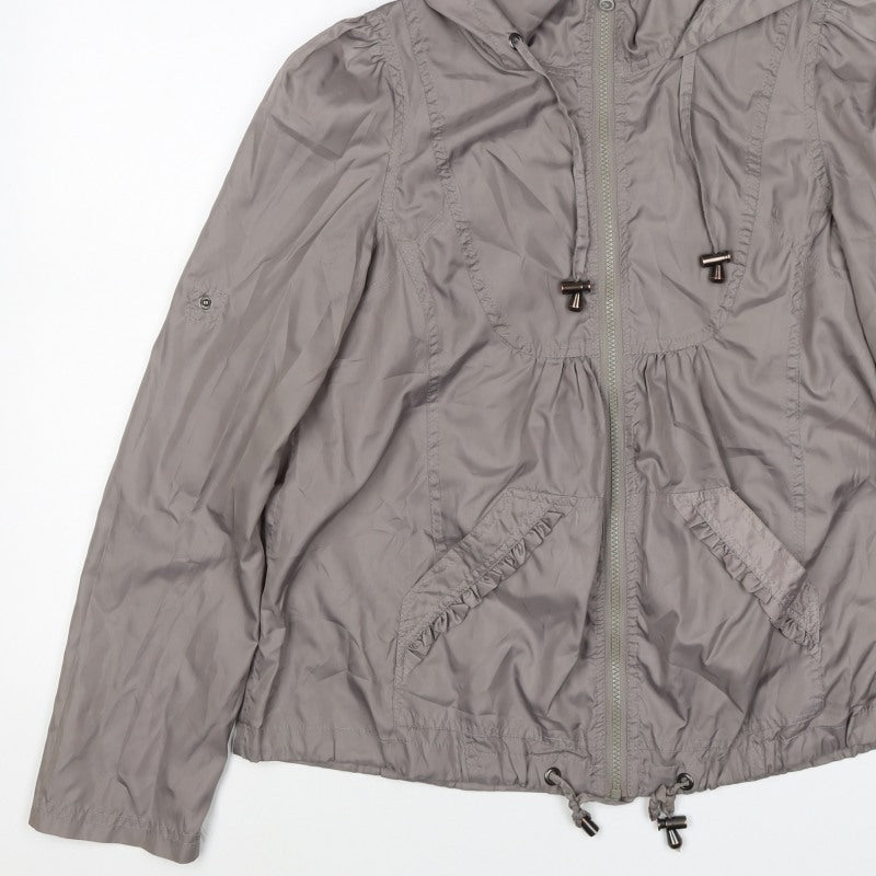 New Look Women’s Grey UK 10 Hooded Windbreaker Jacket Zip Pockets