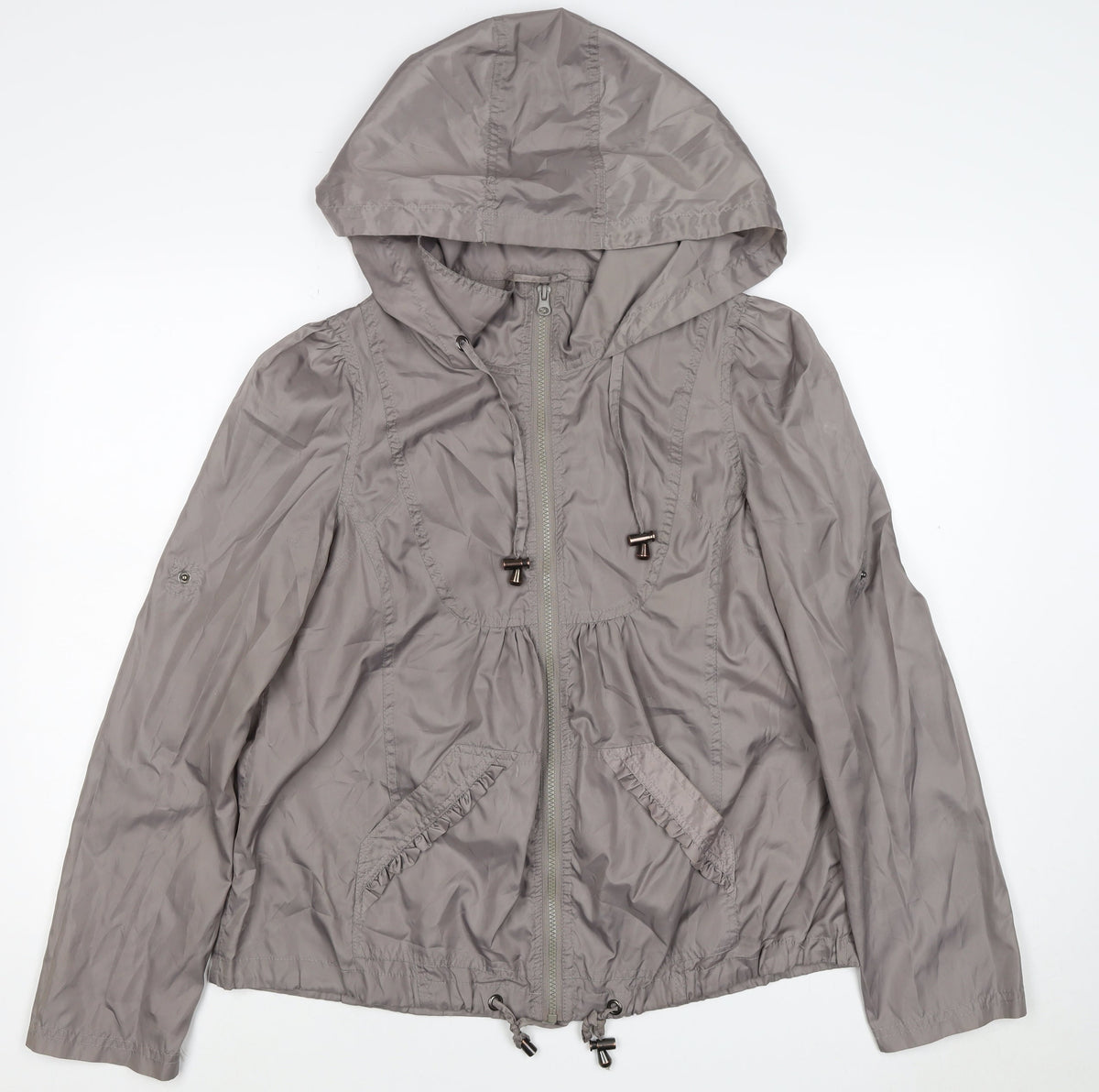 New Look Women’s Grey UK 10 Hooded Windbreaker Jacket Zip Pockets