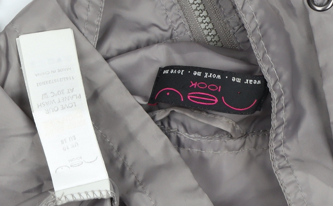 New Look Women’s Grey UK 10 Hooded Windbreaker Jacket Zip Pockets