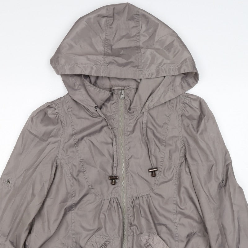 New Look Women’s Grey UK 10 Hooded Windbreaker Jacket Zip Pockets