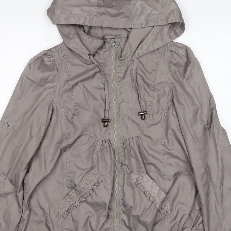 New Look Women’s Grey UK 10 Hooded Windbreaker Jacket Zip Pockets