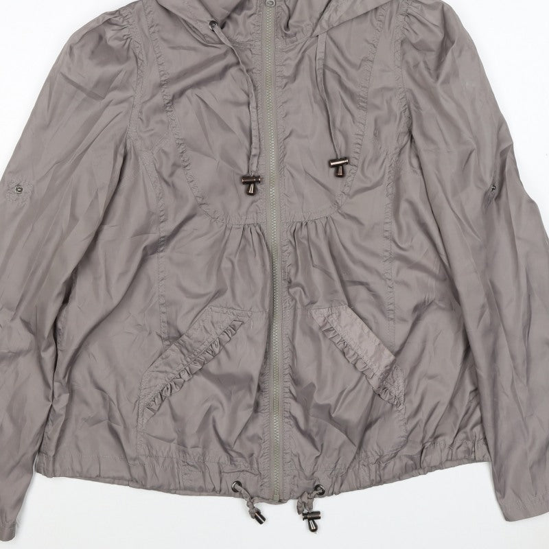 New Look Women’s Grey UK 10 Hooded Windbreaker Jacket Zip Pockets