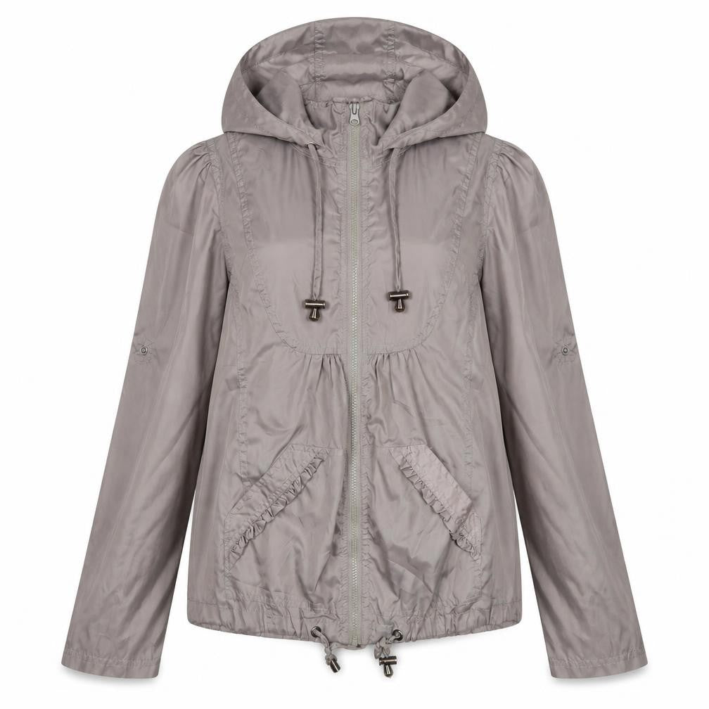 New Look Women’s Grey UK 10 Hooded Windbreaker Jacket Zip Pockets