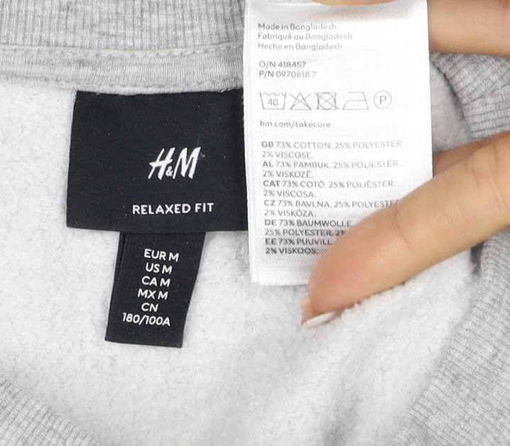 H&M Men Grey Size M Pullover Crew Neck Fleece Sweatshirt