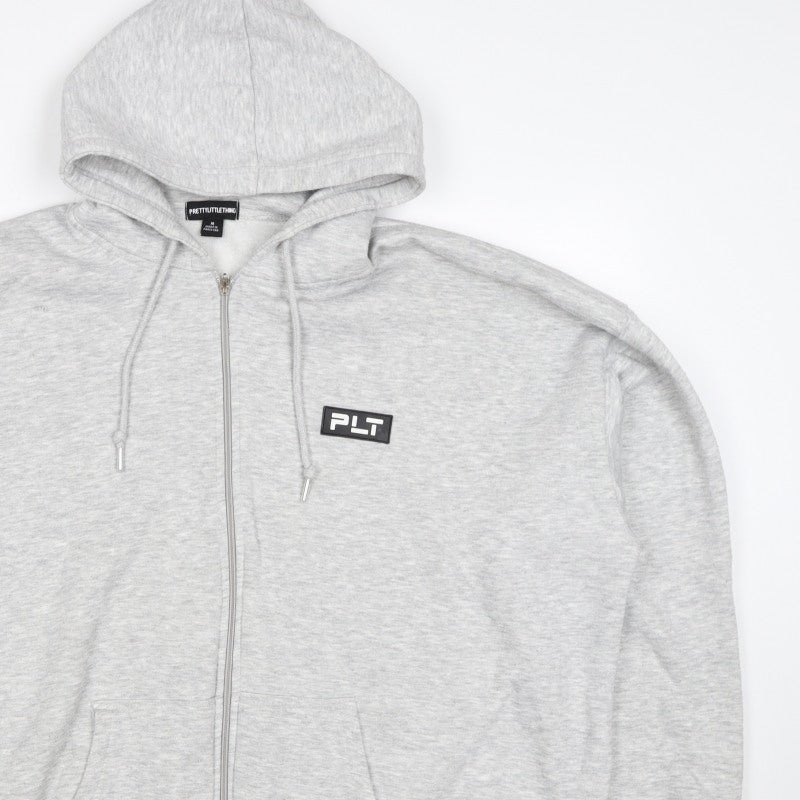 PrettyLittleThing Women Grey M Full Zip Logo Hooded Hoodie