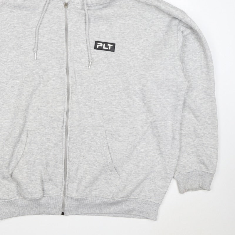 PrettyLittleThing Women Grey M Full Zip Logo Hooded Hoodie