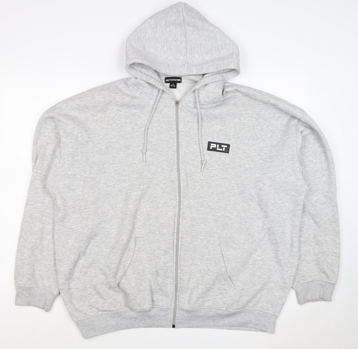 PrettyLittleThing Women Grey M Full Zip Logo Hooded Hoodie