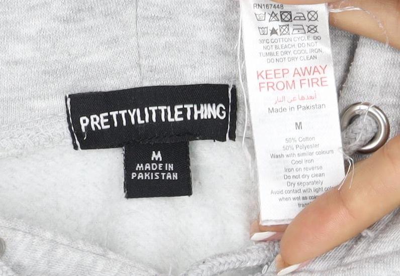 PrettyLittleThing Women Grey M Full Zip Logo Hooded Hoodie