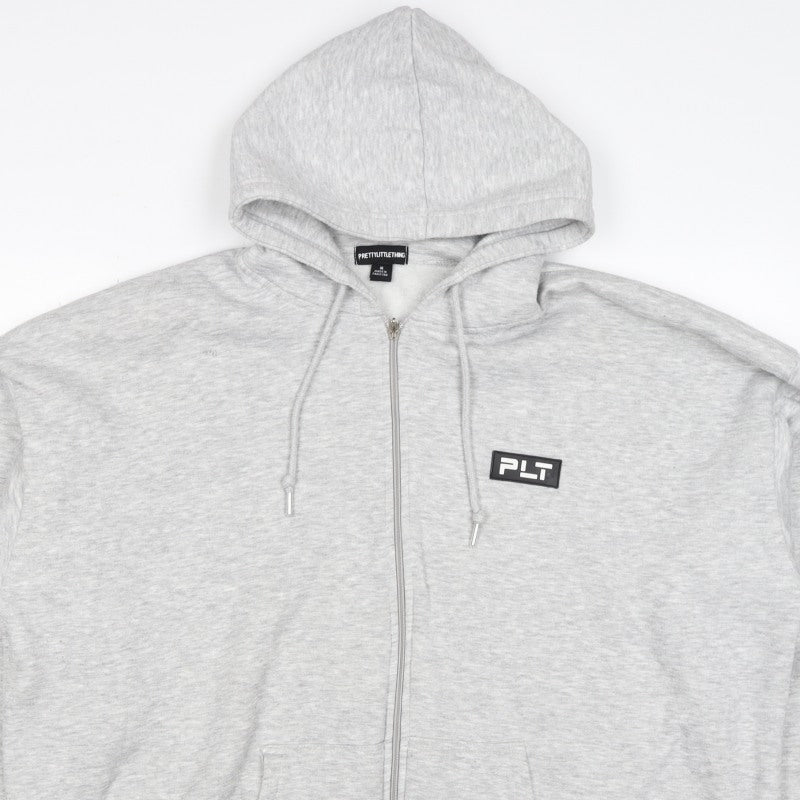 PrettyLittleThing Women Grey M Full Zip Logo Hooded Hoodie