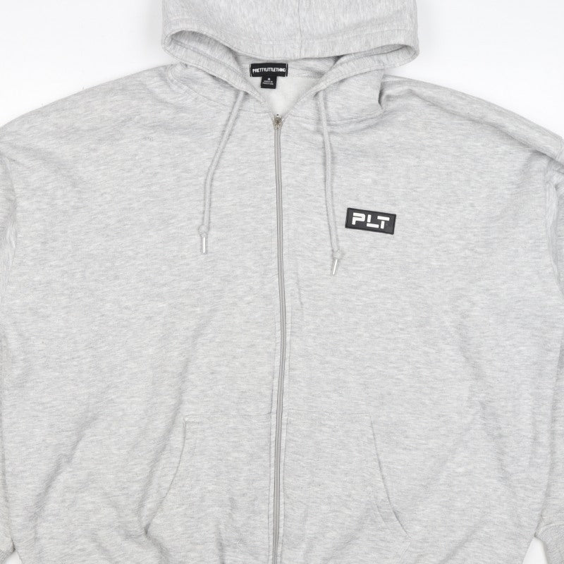 PrettyLittleThing Women Grey M Full Zip Logo Hooded Hoodie