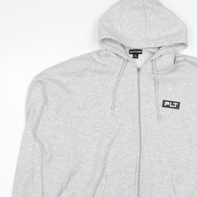 PrettyLittleThing Women Grey M Full Zip Logo Hooded Hoodie