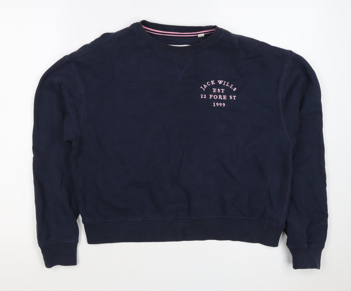 Jack Wills Women’s Blue UK 6 Logo Crew Neck Pullover Sweatshirt