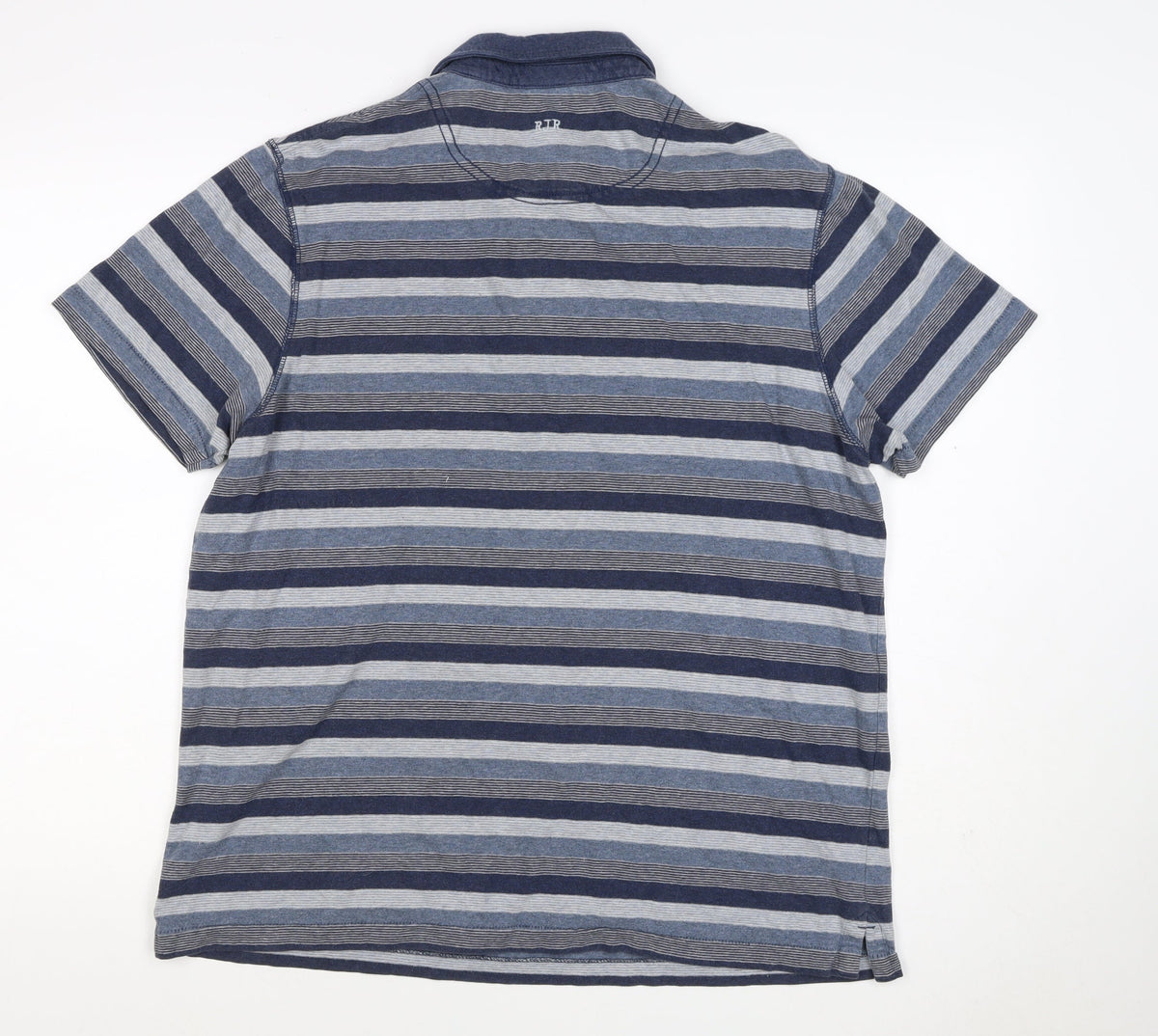 Rocha John Rocha Men’s Blue Striped Cotton Polo Shirt L Short Sleeve