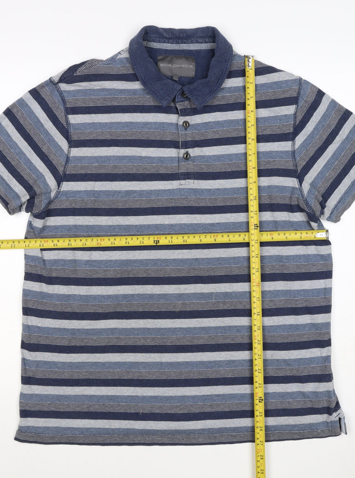 Rocha John Rocha Men’s Blue Striped Cotton Polo Shirt L Short Sleeve